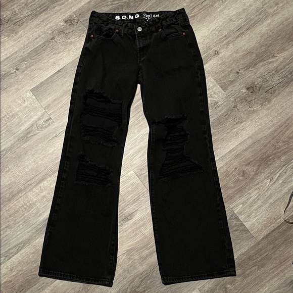 S.O.N.G. Denim - S.O.NG. Black Distressed Wide Leg Jeans